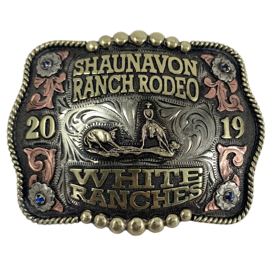 Old Rodeo Belt Buckle of a Cowboy Roping a Calf