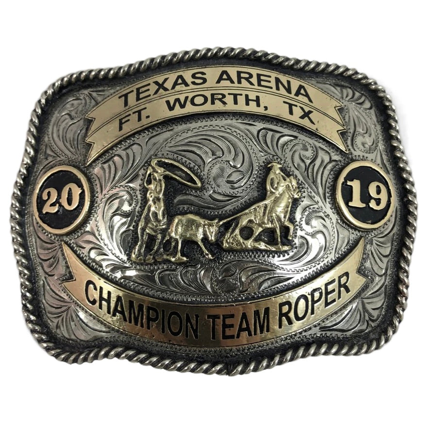 Old Rodeo Belt Buckle of a Cowboy Roping a Calf