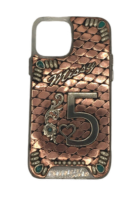 Leather Trunk Case Holding Strap Gold Metal Custom Name Phone Case